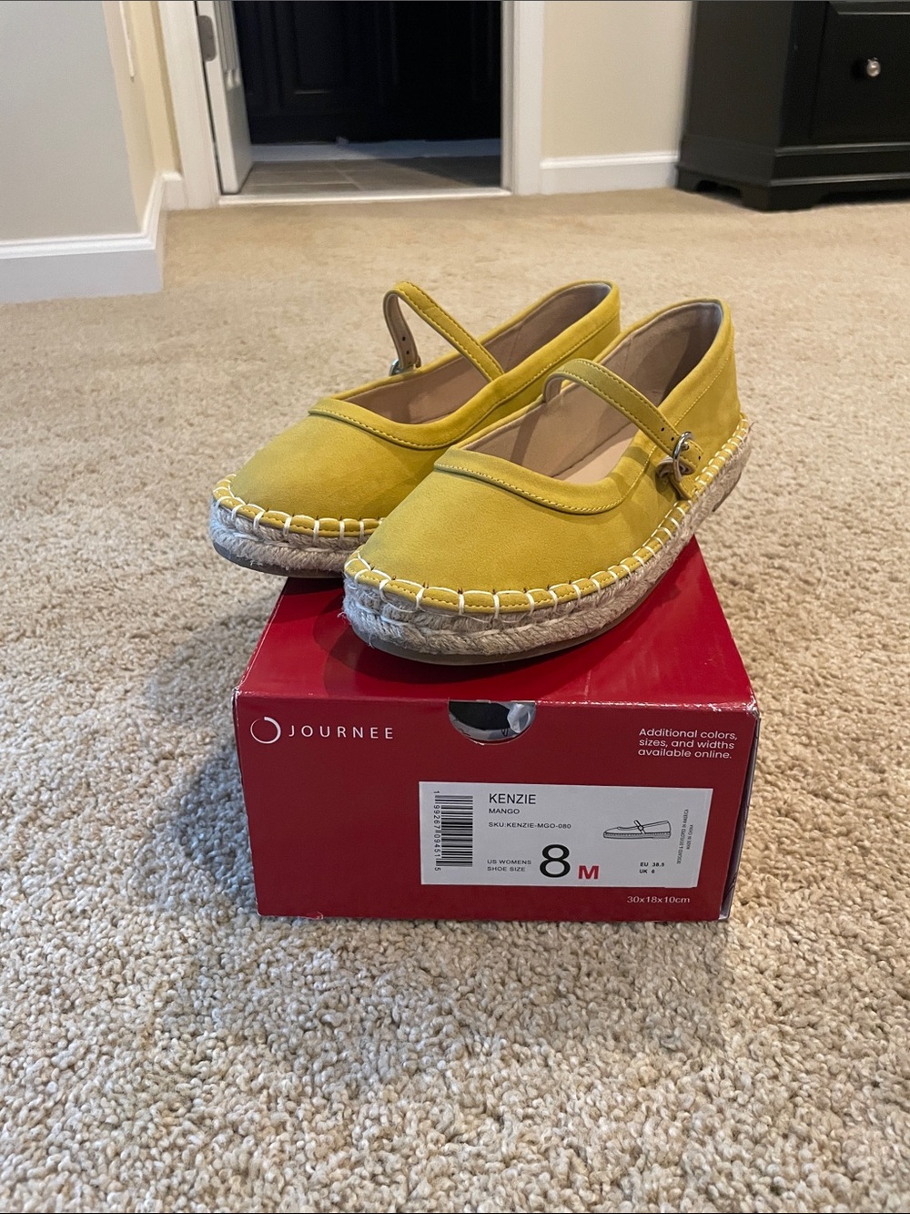 Kenzie Yellow Espadrille Mary Jane Flats size 8
